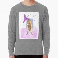 Lightweight Sweatshirt Mermaid Bathroom Decor, Purple Mermaid, Hang Ten, Graphic Tee Design, Bath Tub, Mermaid Tail, Fashion Tops