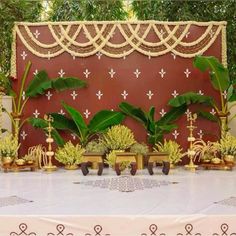 South Indian Wedding Backdrop, Home Wedding Decorations Indoor Indian, Pellikuturu Backdrop, Pellikuturu Decoration At Home, Annaprasanna Decoration Ideas, Simple Wedding Mandap, Pellikoduku Decorations At Home, Pooja Backdrops, Panchalu Function