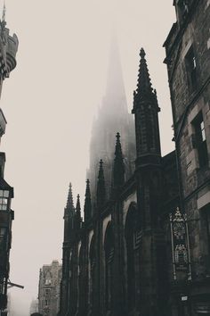 an old cathedral is shown in black and white