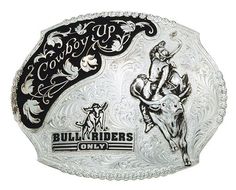 (MS61357) "Cowboy Up" Bull Rider's Only Western Silver Belt Buckle by Montana Silversmiths Rodeo Belt Buckles, Cowboy Buckle, Custom Belt Buckles, Cowboy Belt Buckles, Bull Rider, Antique Filigree, Western Buckles, Cowboy Belt, Cowboy Up