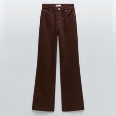 Genuine Zara New With Tag Material: Cotton Color: Chocolate Chic 5 Pocket Jeans In Dark Chocolate. Looks Great With Blazer Or Casual Top Zara Wide Leg Jeans Brown, Dark Brown Jeans, High Rise Brown Denim Jeans, Zara High-waist Brown Bottoms, Zara High-waisted Brown Pants, Zara Wide Leg Jeans, Distressed Overalls, Brown Non-stretch Denim Jeans, Denim Paper