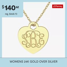 Included: 1 Chain(s)Features: Personalized, EngraveableJewelry Closure: Spring Ring ClaspLink Construction: SolidMetal Color: YellowChain Length: 18 InchChain Width: 1.25 MillimetersPendant Length: 17mmPendant Width: 17mmChain Construction: CableCare: Wipe CleanMetal: 24k Gold Over SilverNecklace Type: Pendant NecklacesAssembled in the US from Imported Materials Classic Gold Necklace For Mom's Gift, Classic Gold Necklace For Mom, Classic Gold Jewelry For Gift-giving, Gold Engraved Necklaces For Valentine's Day, Gold Heart Pendant Necklace With Hallmarks, Gold Jewelry With Hallmark For Anniversary Gift, Gold Jewelry With Hallmarks, Gold Necklaces With Hallmarks As Gifts, Gold Jewelry With Hallmarks For Gift