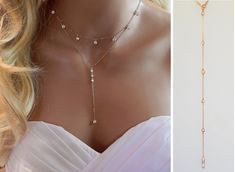 Diamond Wedding Necklace Bridesmaid Gift Backdrop Necklace | Etsy Rose Gold Lariat Jewelry For Wedding, Delicate Adjustable Backdrop Necklace For Weddings, Rose Gold Lariat Necklace For Wedding With Adjustable Chain, Delicate Rose Gold Drop Necklace For Wedding, Rose Gold Lariat Necklace For Wedding, Elegant Rose Gold Lariat Necklace For Wedding, Wedding Lariat Necklace, Wedding Lariat Necklace In Rose Gold, Delicate Rose Gold Backdrop Necklace For Wedding