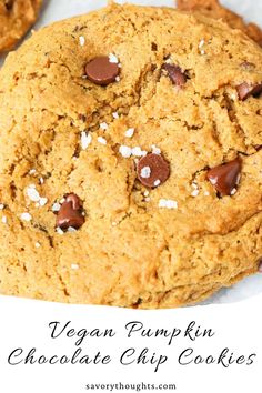 vegan pumpkin chocolate chip cookies with text overlay