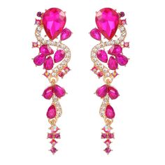 PRICES MAY VARY. ❤High Quality Material❤:The large sparkly statement earrings made from crystal,rhinestone and gold plated.they are nickle free,lead free,hypoallergenic and comfortable. ❤Long Hot Pink Rhinestone Bridal Teardrop Earrings Size❤: 2.5 inch X 0.7 inch X 6 g. ❤Unique Design❤:These big crystal statement chandelier earrings looks very gorgeous and sparkly.Unique sophisticated chandelier design can be matched with different outfits,complement different looks and make you stand out from t Teardrop Chandelier, Teardrop Bridal Earrings, Statement Earrings Wedding, Glamorous Jewelry, Shiny Jewelry, Pink Collar, Rhinestone Decor, Pink Collars, Rhinestone Bridal