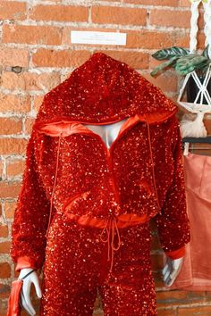 Cute Valentine's Day outfit and facemask Red sequin | Etsy Pink Sequined Celebration Sets, Red Sequin Shorts, Glamorous Red Sequined Sets, Red Sequin Bodysuit, Sweat Outfit, Cute Valentines Day Outfits, Sequin Hoodie, Red Embellished Sequin Fabric, Glamorous Style, Jogging Outfit