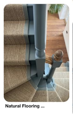 an image of stairs and carpet with the caption natural flooring