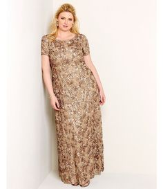 Champagne:Alex Evenings Plus A-Line Rosette Gown Plus Size Wedding Guest Dress Summer, Printed Frocks For Women, Frocks For Women, Plus Size Wedding Guest Dress, Plus Size Wedding Guest, Frock For Women, Pakistani Wedding Outfits, Groom Dresses, Alex Evenings