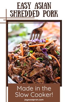 Make this easy Asian shredded pork in the slow cooker for a delicious, hands-off meal that’s loaded with flavor. With a savory sauce featuring soy sauce, garlic, and a touch of brown sugar, this pulled pork is perfect over rice, noodles, or in bao buns. This Asian Shredded Pork recipe is ideal for meal prep or feeding a crowd. Asian Shredded Pork, Asian Pulled Pork, Shredded Pork Recipes, Slow Cooker Asian, Pork Shoulder Recipes, Shredded Pork, Pork Recipe, Easy Pork