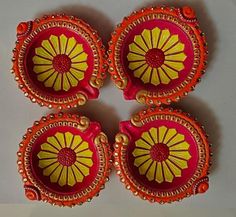 Beautiful Unique handcrafted diwali diyas Diwali Diva Design, Diy Diwali Diya Decorations, Unique Diya Decoration Ideas, Diwali Diya Decorations At Home, Diya Decoration Ideas Diwali Unique, Diya Paintings For Diwali, Diy Diyas, Diwali Diva, Decorated Ceramics