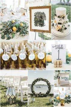 a collage of photos with lemons and greenery on them, including an image of