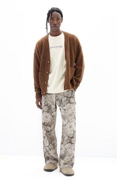 PacSun Brown Floral Baggy Carpenter Jeans | PacSun Baggy Carpenter Jeans, Grandpa Fashion, Pacsun Mens, Summer Formal, Boho Men, Concept Clothing, Fall Outfits Men, Mens Outfit Inspiration, Carpenter Jeans