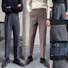 Find ideas๏ฟฝand inspiration for Retro Men Tweed Herringbone Wool Naples Pants Paris Buckle Dress Casual Trousers, men clothing Elegant Slim Fit Winter Pants, Men High Waisted Pants, Mens Pants Fashion Trousers, Buckle Dress, Pants Outfit Men, Tweed Trousers, Preppy Men, Trousers Men, Retro Men