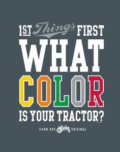 the words, what color is your tractor? are in white letters on a pink background