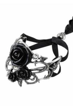 Valentine's Day Gifts Black Metal Gothic Bracelets, Gothic Adjustable Bracelet, Adjustable Gothic Bracelet, Adjustable Gothic Metal Bracelets, Black Gothic Bracelet, Black Rose Design Party Jewelry, Elegant Black Jewelry With Rose Design, Adjustable Black Gothic Jewelry, Ribbon Bracelets