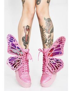 Shoes With Wings, Dolls Kill Shoes, Butterfly Shoes, Converse Outfits, Cutout Heels, Rave Accessories, Punk Boots, Glitter Boots