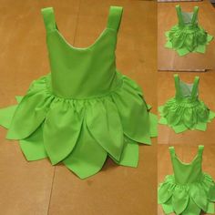 instructions to make a green dress out of construction paper and ribbon on the bottom, along with pictures of how it would be made