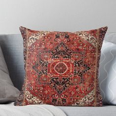 Super soft and durable 100% spun polyester Throw pillow with double-sided print. Cover and filled options. Fine Heriz carpet, northwest Persia, circa 1920. Photoshopped. Spanish Sofa, Carpet Print, Antique Persian Carpet, Sofa Throws, Persian Rug Designs, Cheap Carpet Runners, Carpet Styles, Beige Carpet, Diy Carpet