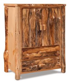 a wooden cabinet made out of logs