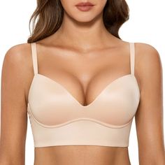 PRICES MAY VARY. Ultra soft cups give you buttery feel, keeping you comfortable all day Add 1.5 cup pushup pads for great support and cleavage-enhanced look Wirefree bralette without the pain of wires digging in Elastic longline underband with hook and eye closure Convertible straps for criss cross or traditional wear Plunging neckline shows more cleavage under deep v clothes DOBREVA most comfortable push-up bras are available now. Don't miss out! Comfy Bra, Corset Bra, Vs Bras, Basic Wear, Everyday Bra, Wireless Bra, Womens Bras, Bustiers, T Shirt Bra