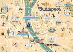 an illustrated map of the city of budapest