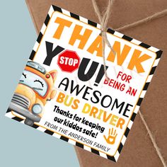 a thank you card for someone who is driving a bus and has an image of a school bus on it