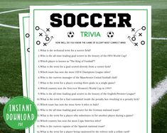 a soccer trivia with the words soccer on it in front of a soccer field