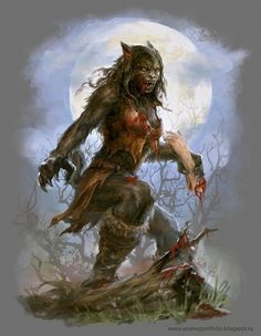 an illustration of a demon with blood on his face and claws, running through the woods