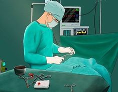 a surgeon is in the operating room preparing to perform an operation on his patient's leg