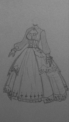 a drawing of a woman in a dress with long sleeves and an apron on it