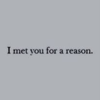 the words i met you for a reason are in black and white on a gray background