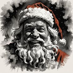 a black and white drawing of santa claus