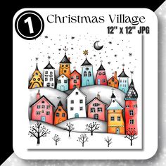 a christmas village with houses and trees in the snow