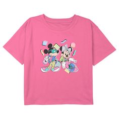 Who knew that dressing "mousey" could be so cute!? Celebrate Walt Disney's most iconic character with fun new officially licensed Mickey and Friends apparel for the whole family! This Girls' Mickey and Friends Retro '80s Minnie and Mickey Mouse Graphic Cropped T-Shirt features a large graphic of Mickey and Minnie looking extra-cool in colorful pastel '80s-inspired outfits across the front. Whether you're a super fan, or just looking for a unique 'fit for a trip to the Disney parks, these all-new 80s Inspired Outfits, Mickey Mouse Shirt, Mickey Mouse T Shirt, Minnie And Mickey, Unique Fits, Mickey Mouse And Friends, Mickey And Minnie, Cropped T Shirt, Cropped Tee