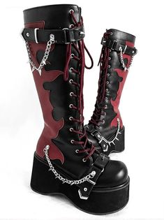 Flame Knight, Red Color Matching, Goth Platform Boots, Goth Platforms, Goth Boots, Knight Boots, Punk Shoes