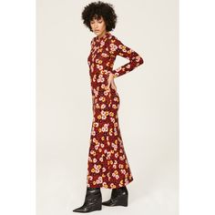 Red floral knit (100% Wool). Maxi. Long sleeves. Mock neck. Pull on. 53" from shoulder to hemline. Imported. White Combat Boots, Floral Knit, Rent The Runway, The Kooples, Closet Designs, Floral Maxi, Red Floral, Mock Neck, Combat Boots