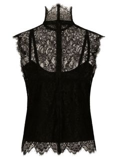 43% Viscose 38% Polyamide 19% Cotton | Dolce & Gabbana Women's Lace Top in Black | FW23/24 Lace Tan Top For New Years, Luxury Patterned Tops For Fall, Luxury Edgy Tops For Fall, Luxury Fitted Top For Fall, Luxury Fall Festival Tops, Luxury Urban Tops For Winter, Luxury Fall Cocktail Top, Luxury Fall Cocktail Tops, Luxury Tops For Fall Daywear