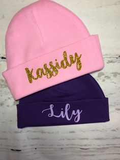 1 Personalized baby cotton beanie. ONE SIZE ONLY 0-6 months (they run small, perfect for newborns) Choose your own hat color, custom name, font style and color for the name for your perfect one of kind hat, for newborn girls and boys! Name is PROFESSIONALLY HEAT PRESSED ON! For bigger sizes: https://etsy.me/2WBnJZA Please DO NOT PUT NAME IN ALL CAPS OR ALL LOWERCASE....Type it in the correct way with the capital at the beginning only to prevent any spelling mistakes. {FONT STYLE} Slide over phot Personalized Cotton Birthday Hat, Personalized Pink Cap, Cute Fitted Hats As Gifts, Cute Personalized Hats, Customizable Pink Birthday Hat, Gift Beanie, Infant Beanie, Newborn Girl Hat