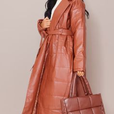 Nwt - Never Worn Chocolate Faux Leather Quilted Padded Panel Belted Maxi Puffer - Pretty Little Thing - Pyt Belted Coat - Wrap Style Maxi Puffer Coat Size L Color Closer To Stock Images - Lighting Low In My House. Sorry. Length Approx 136cm/56" (Based On A Sample Size S) Paid $148. Winter Belted Faux Leather Outerwear, Winter Faux Leather Belted Outerwear, Chic Quilted Outerwear For Fall, Chic Quilted Leather Outerwear, Chic Leather Quilted Outerwear, Maxi Puffer Coat, Belted Coat, Pretty Little Thing, Puffer Coat