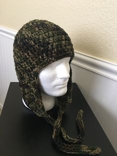 For more ear flap hats check here... https://www.etsy.com/listing/737007960/chunky-earflap-hatear-flap-beanieearflap?ref=shop_home_active_30 FOR Camo Infinity Scarf CHECK HERE https://www.etsy.com/listing/874638847/camo-infinity-scarf-with-hat-to-match? ref=shop_home_active_1 For this hat in 2 color check here  https://www.etsy.com/listing/882752016/mens-chunky-ear-flapteens-ear?ref=shop_home_active_1 https://www.etsy.com/listing/877333864/chunky-trapper-mens-ear-flap-hatcrochet?ref=shop_home_active_1 https://www.etsy.com/listing/574792276/chunky-earflap-hat-earflap-beanieear?ref=shop_home_active_10&crt=1 This yarn is very soft and Warm, very good for cold weather. Please keep in mind that each computer monitors shows colors differently. I have many HATS/BEANIES/Ears Flap in my shop in a v Beanie With Ear Flaps, Beanie With Ears, Flap Hat, Earflap Hat, Ear Flap Hats, Camo Men, Thrifted Outfits, Mens Beanie, Crochet Hat Pattern