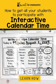 an interactive calendar with the text how to get all your students to participate with interactive calendar time