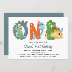 a birthday card with the letter n and dinosaurs