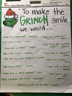 the grinch smile is written on a piece of paper