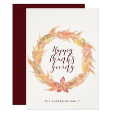 a greeting card with the words happy thanks you're in a wreath on it