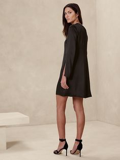 Abril Silk Mini Dress | Banana Republic Chic Dresses With Subtle Sheen For Formal Occasions, Chic Formal Dresses With Subtle Sheen, Sleek Formal Dress With Subtle Sheen, Sleek Silk Mini Dress For Formal Occasions, Sleek Satin Dress For Date Night, Element Of Surprise, Silk Mini Dress, Silk Charmeuse, Curator Style