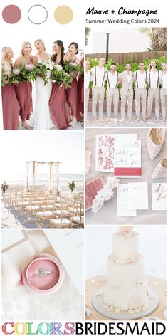 a collage of photos with different wedding colors and bridesmaid outfits on them