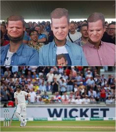 two photos side by side with the same image in different frames, one showing a cricket player's face