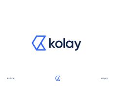 the logo for kolay is shown in blue and white, with an arrow pointing to it