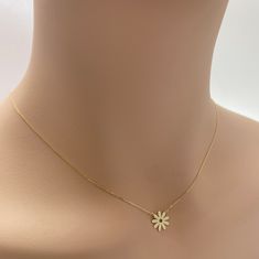 Dainty 14k Gold Flower Necklace, Yellow Gold Flower-shaped 14k Stamped Jewelry, Delicate Yellow Gold Flower Necklace, Gold Flower Necklace In 14k Gold, 14k Gold Flower Necklace, 14k Yellow Gold Flower Shaped Jewelry, Yellow Gold Flower-shaped Necklace For Anniversary, Gold Plated Yellow Gold Flower Necklace, Yellow Gold Plated Flower Shaped Necklace