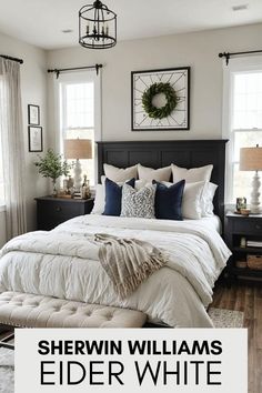 Sherwin Williams Eider White SW 7014- Paint Color Review - West Magnolia Charm Heron Plume Sherwin Williams, Sherwin Williams Eider White, Alpaca Sherwin Williams, Eider White, Ideal Bedroom, White Paint Colors